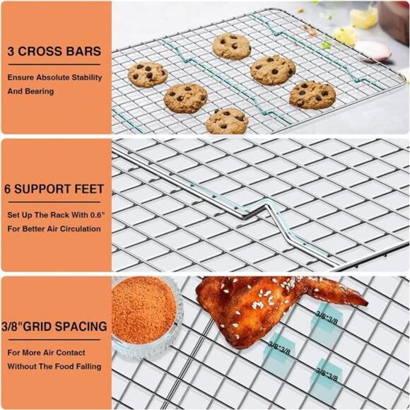 Cooling Rack for Baking 2-Pack, 15 x 10 Inches Baking Rack, Stainless Steel - Picture 3 of 7